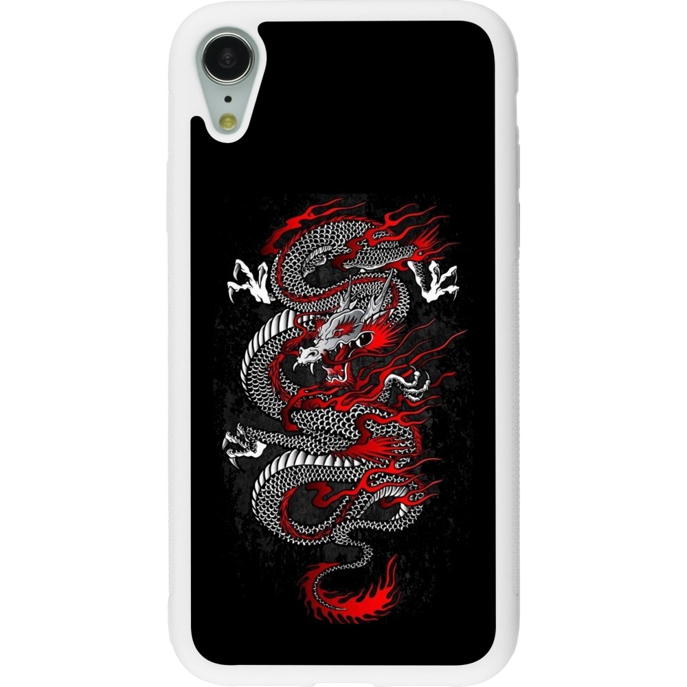 Coque iPhone XR - Silicone rigide blanc Japanese style Dragon Tattoo Red Black