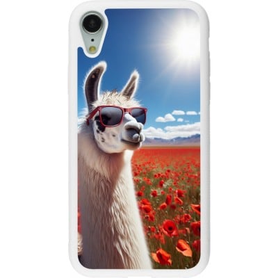 Coque iPhone XR - Silicone rigide blanc Lama Chic en Coquelicot