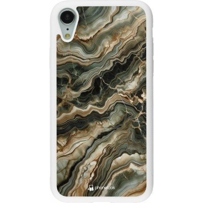 Coque iPhone XR - Silicone rigide blanc Marbre Olive