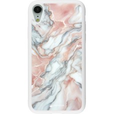 Coque iPhone XR - Silicone rigide blanc Marbre Rose Lumineux