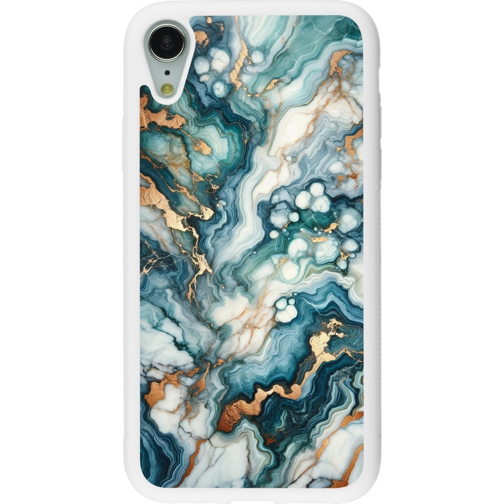 Coque iPhone XR - Silicone rigide blanc Marbre Vert Bleu Doré