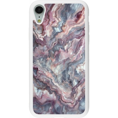 Coque iPhone XR - Silicone rigide blanc Marbre violette argentée