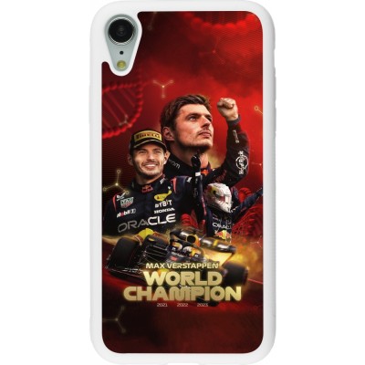 Coque iPhone XR - Silicone rigide blanc Max Verstappen Champion 2023