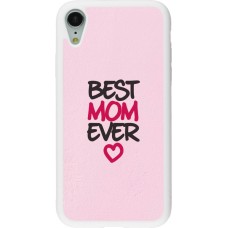 Coque iPhone XR - Silicone rigide blanc Mom 2023 best Mom ever pink