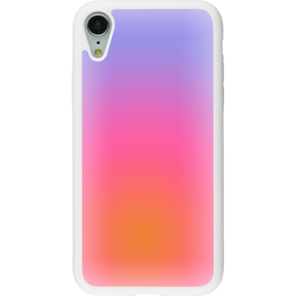 Coque iPhone XR - Silicone rigide blanc Orange Pink Blue Gradient