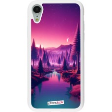 Coque iPhone XR - Silicone rigide blanc Paysage Violet-Rose