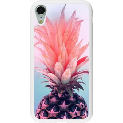 Coque iPhone XR - Silicone rigide blanc Purple Pink Pineapple