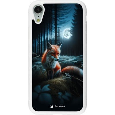 Coque iPhone XR - Silicone rigide blanc Renard lune forêt