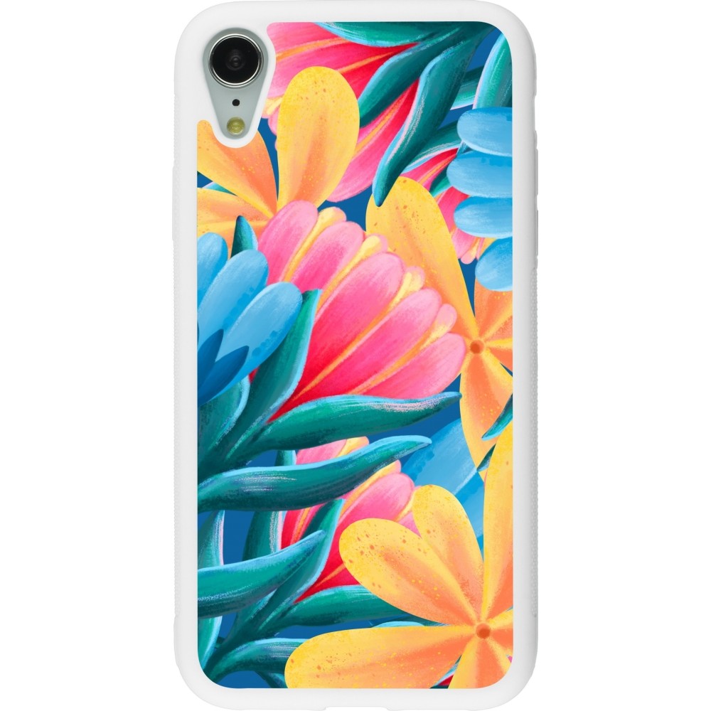 Coque iPhone XR - Silicone rigide blanc Spring 23 colorful flowers