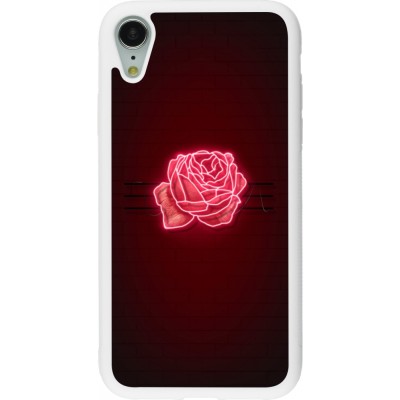 Coque iPhone XR - Silicone rigide blanc Spring 23 neon rose