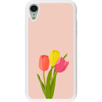 Coque iPhone XR - Silicone rigide blanc Spring 23 tulip trio