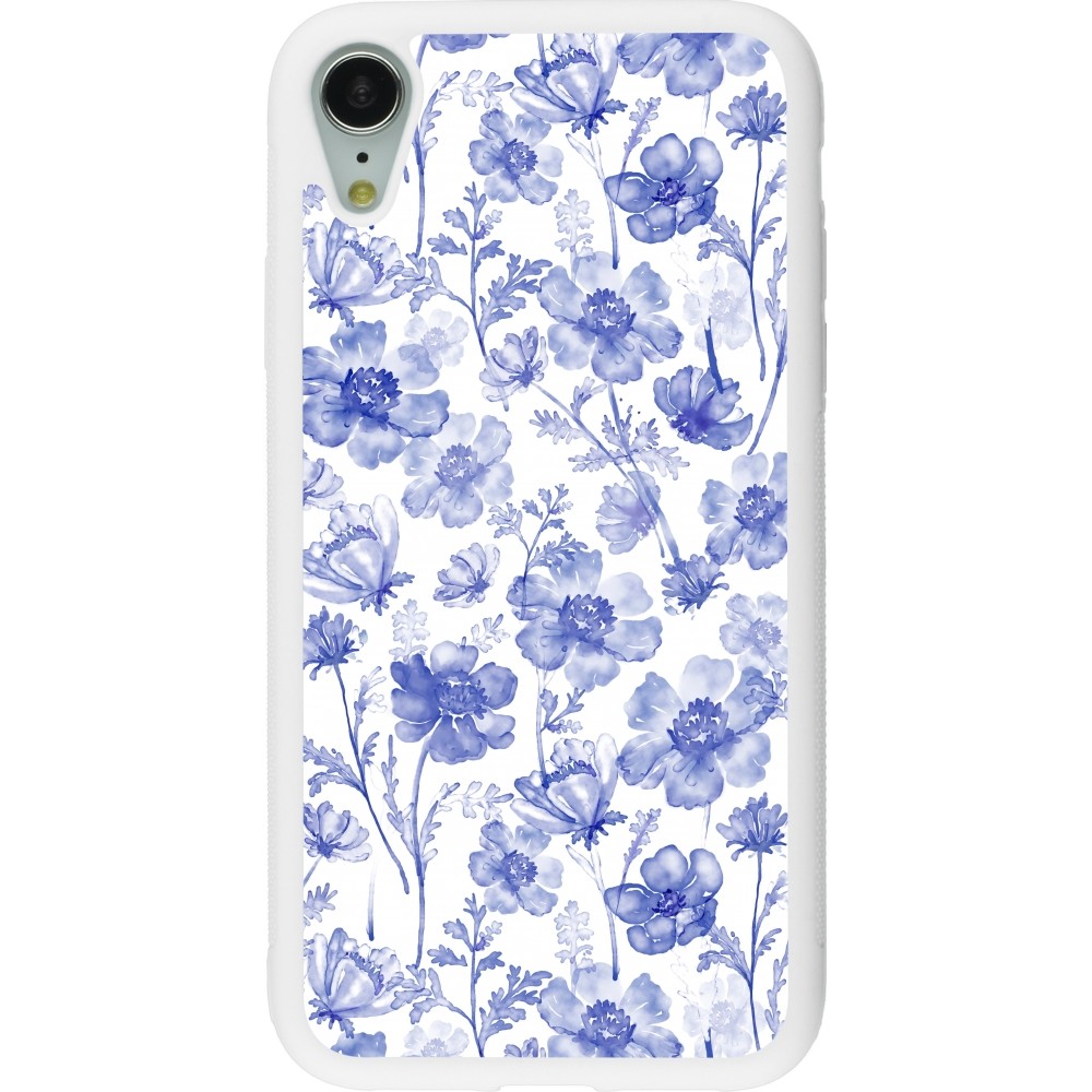 Coque iPhone XR - Silicone rigide blanc Spring 23 watercolor blue flowers