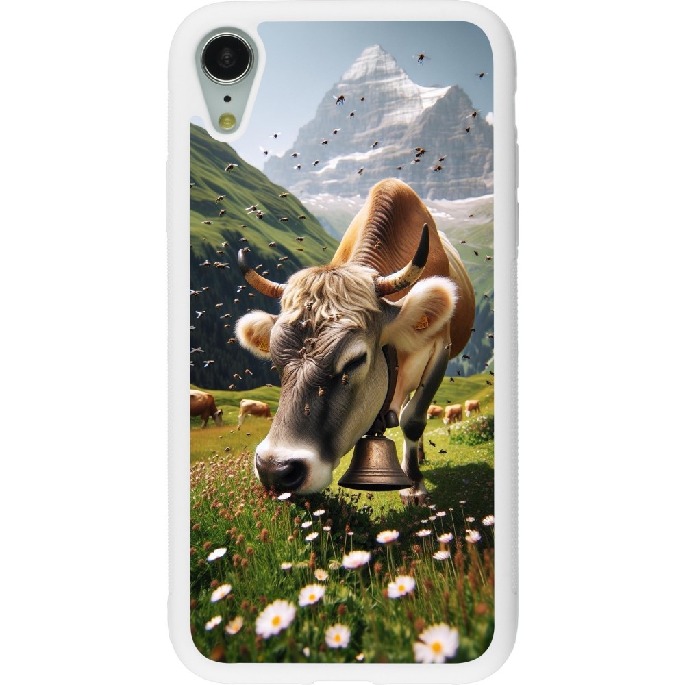 Coque iPhone XR - Silicone rigide blanc Vache montagne Valais