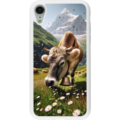 Coque iPhone XR - Silicone rigide blanc Vache montagne Valais