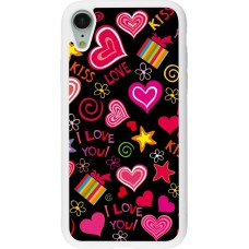 Coque iPhone XR - Silicone rigide blanc Valentine 2023 love symbols