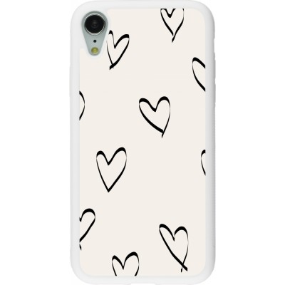 Coque iPhone XR - Silicone rigide blanc Valentine 2023 minimalist hearts