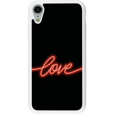 Coque iPhone XR - Silicone rigide blanc Valentine 2023 neon love