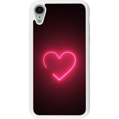 Coque iPhone XR - Silicone rigide blanc Valentine 2023 single neon heart