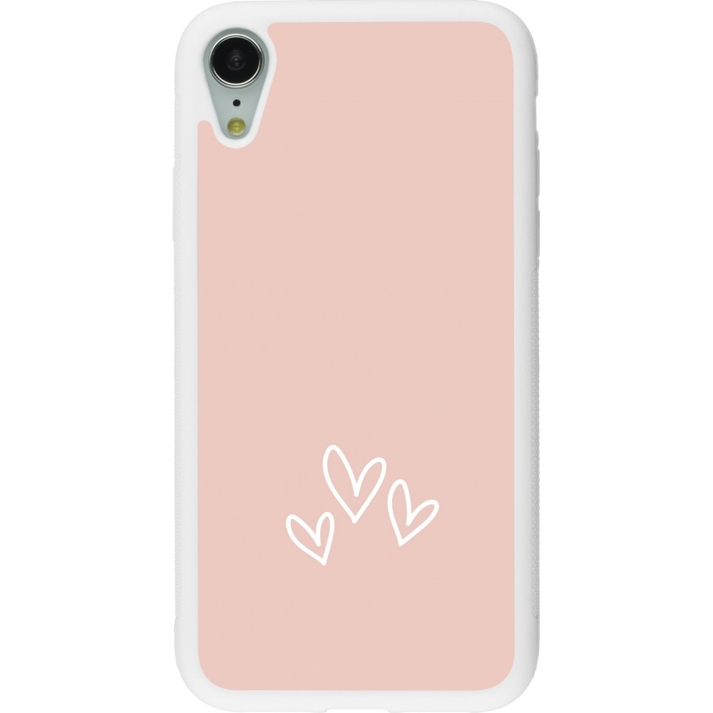 Coque iPhone XR - Silicone rigide blanc Valentine 2023 three minimalist hearts