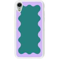 Coque iPhone XR - Silicone rigide blanc Wavy Rectangle Green Purple