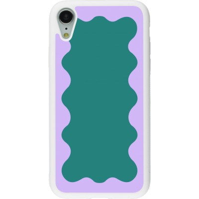 Coque iPhone XR - Silicone rigide blanc Wavy Rectangle Green Purple