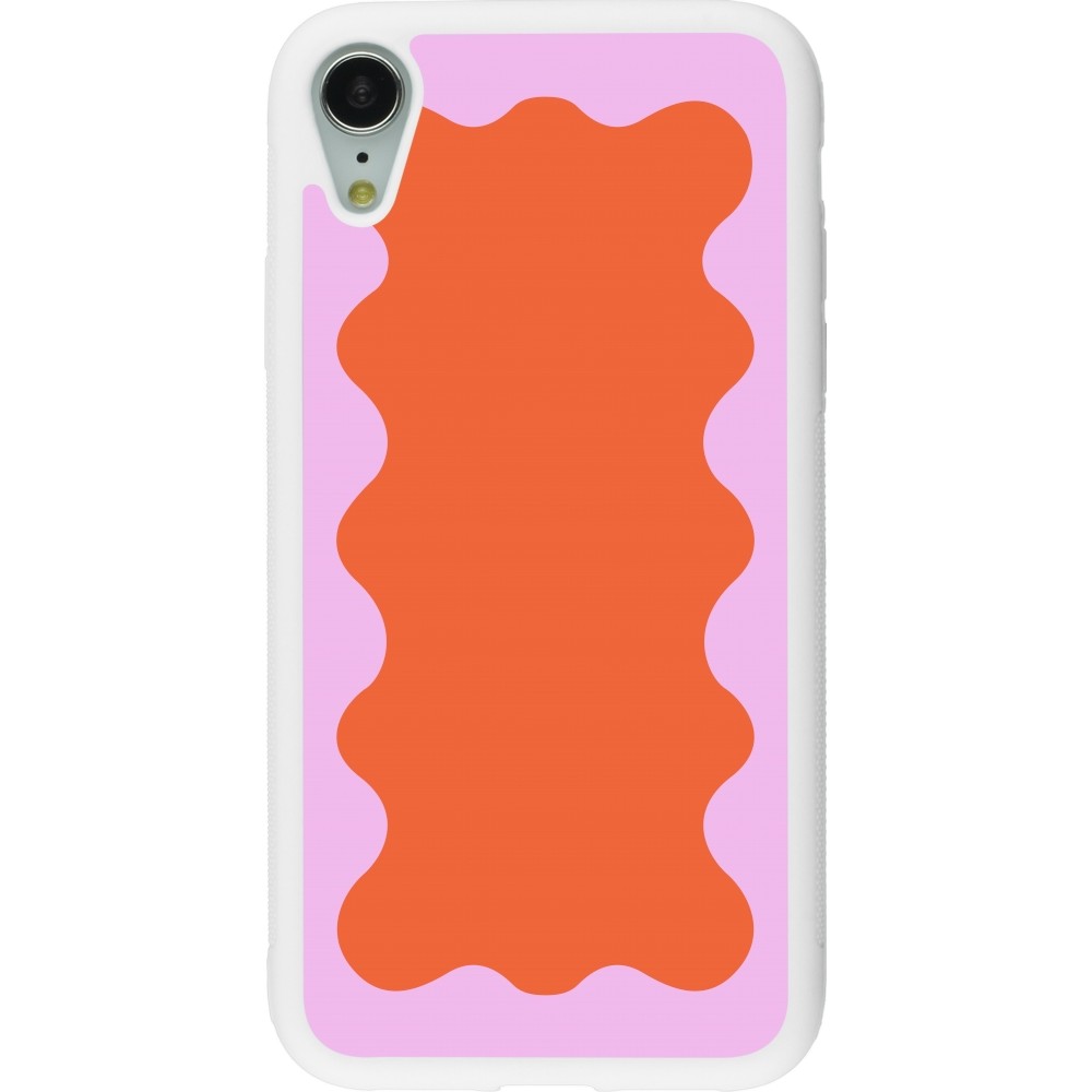 Coque iPhone XR - Silicone rigide blanc Wavy Rectangle Orange Pink