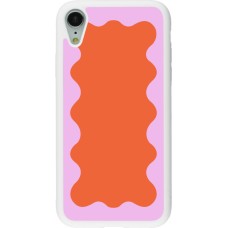 Coque iPhone XR - Silicone rigide blanc Wavy Rectangle Orange Pink