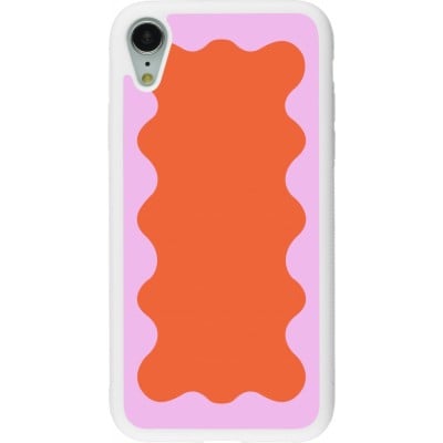 Coque iPhone XR - Silicone rigide blanc Wavy Rectangle Orange Pink