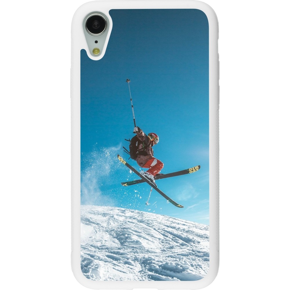 Coque iPhone XR - Silicone rigide blanc Winter 22 Ski Jump