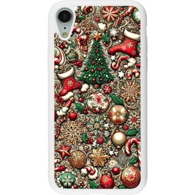 Coque iPhone XR - Silicone rigide blanc Noël 2023 micro pattern