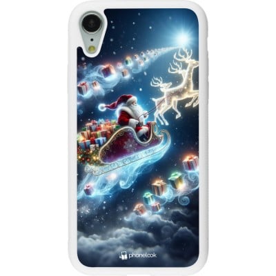 Coque iPhone XR - Silicone rigide blanc Noël 2023 Père Noël enchanté