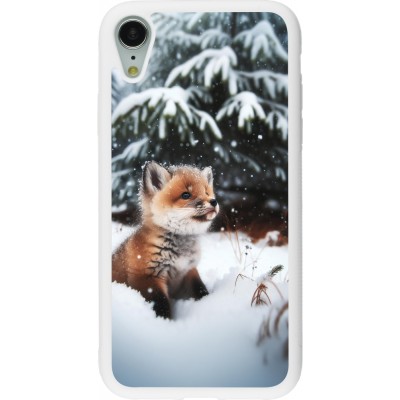 Coque iPhone XR - Silicone rigide blanc Noël 2023 Renardeau sapin