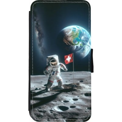 Coque iPhone XR - Wallet noir Astro Suisse sur lune