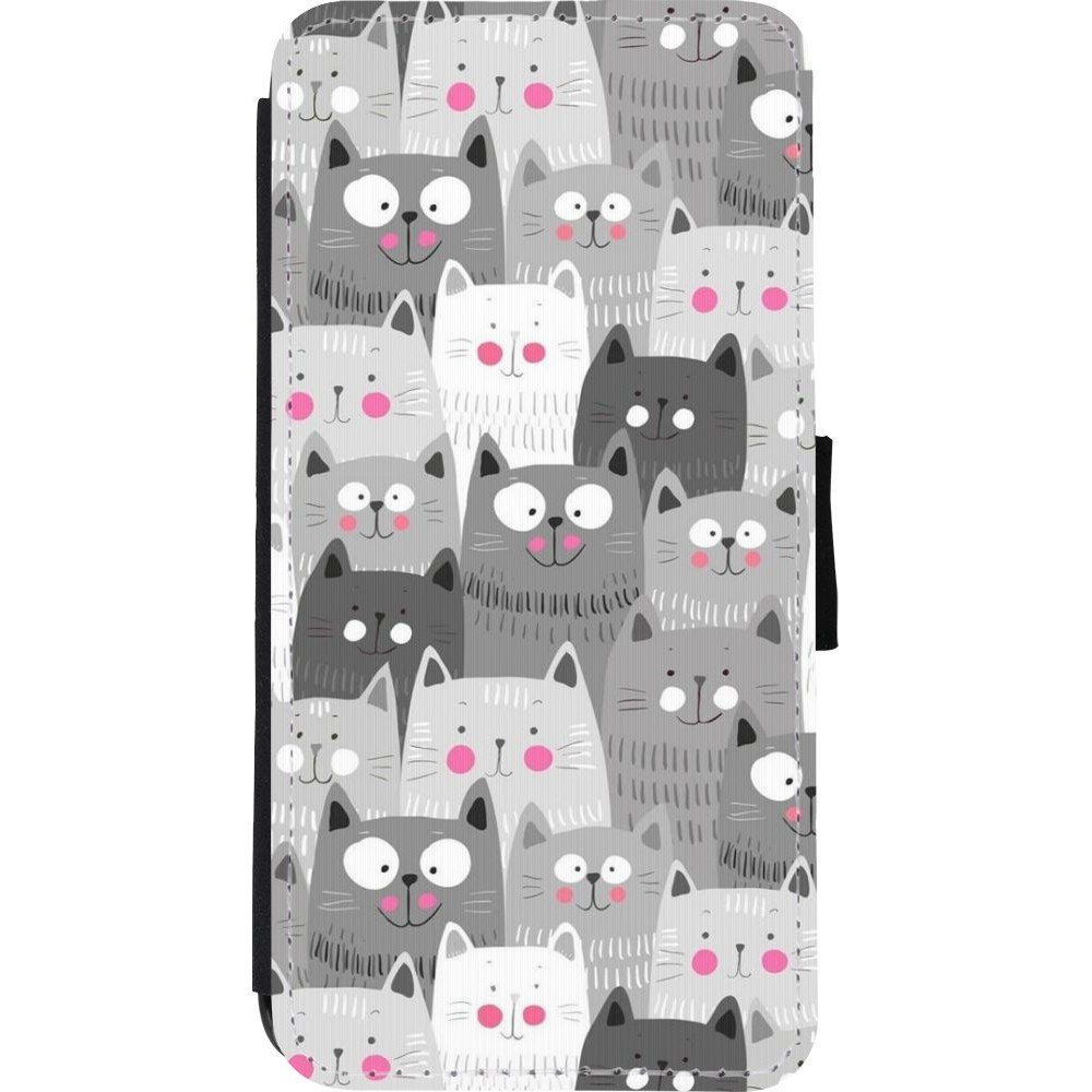 Coque iPhone XR - Wallet noir Chats gris troupeau