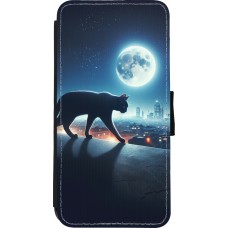 Coque iPhone XR - Wallet noir Chat noir sous la pleine lune