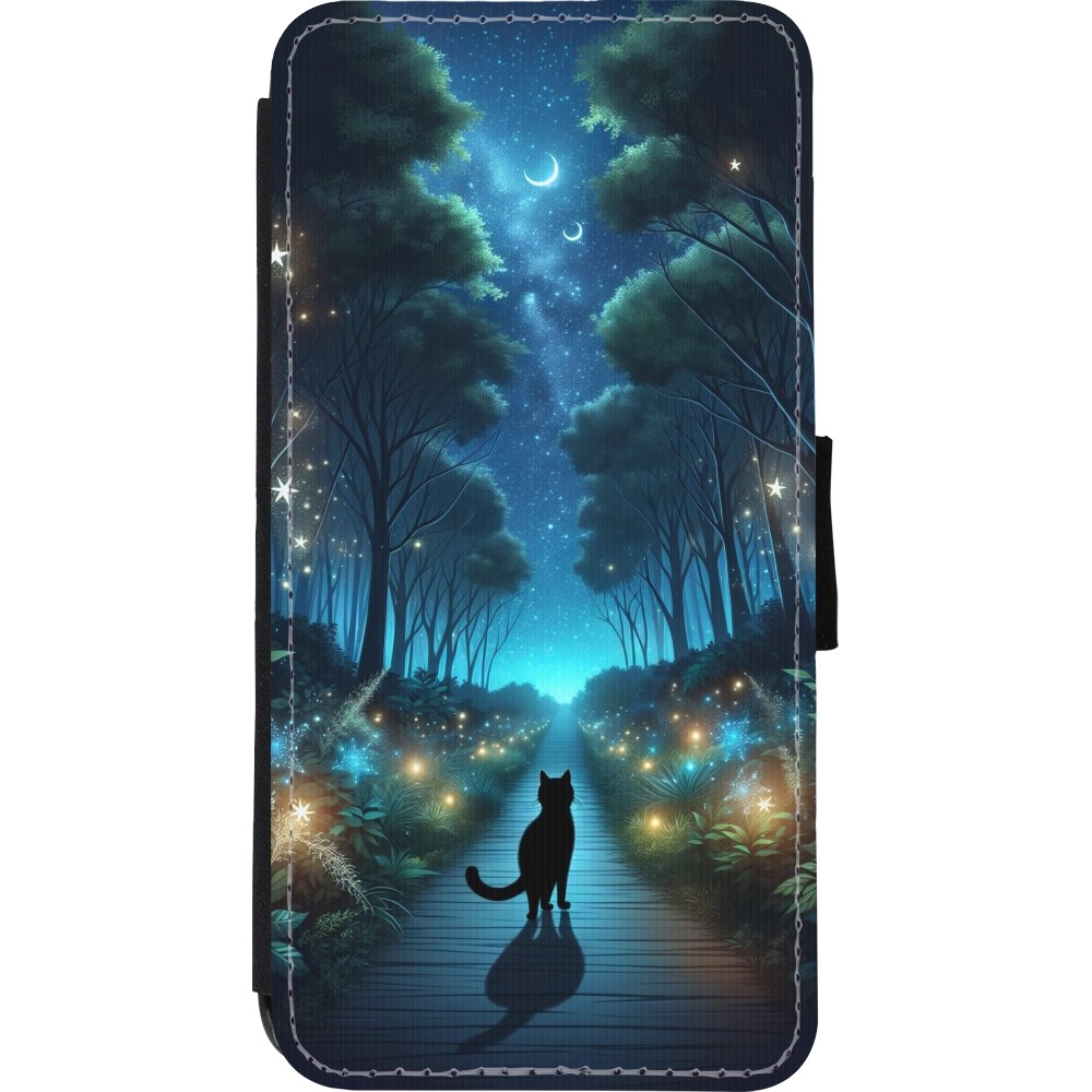 Coque iPhone XR - Wallet noir Chat noir promenade