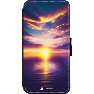 Coque iPhone XR - Wallet noir Coucher soleil jaune violet