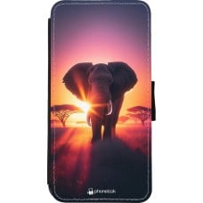 Coque iPhone XR - Wallet noir Elephant Sunrise Beauty