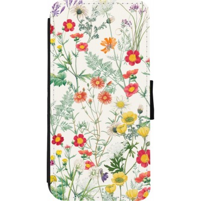 Coque iPhone XR - Wallet noir Flora Botanical Wildlife