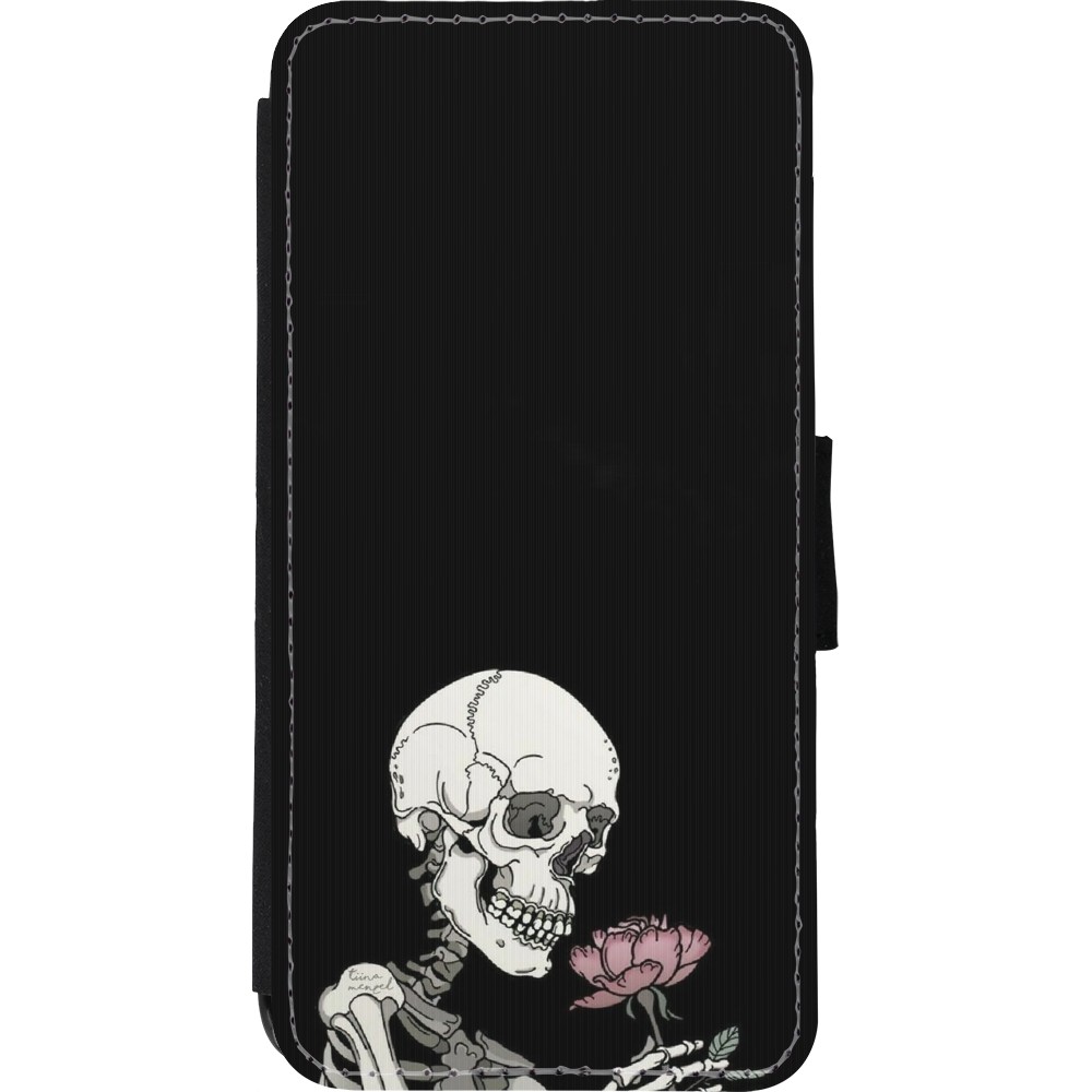 Coque iPhone XR - Wallet noir Halloween 2023 rose and skeleton