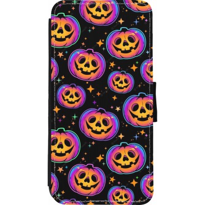 Coque iPhone XR - Wallet noir Halloween 2024 rainbow pumpkins