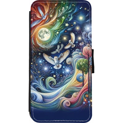 Coque iPhone XR - Wallet noir hibou volant floral