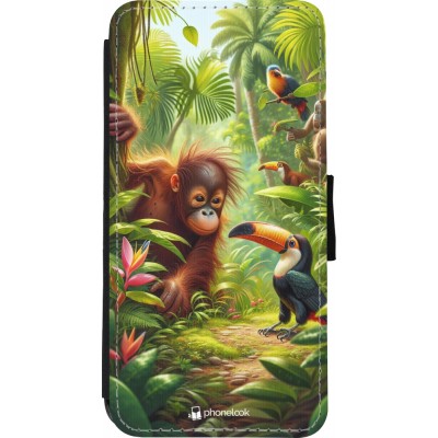 Coque iPhone XR - Wallet noir Jungle Tropicale Tayrona