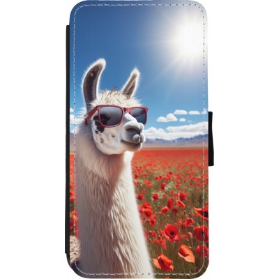 Coque iPhone XR - Wallet noir Lama Chic en Coquelicot