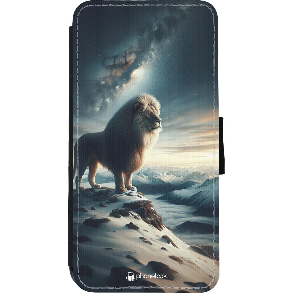 Coque iPhone XR - Wallet noir Le lion blanc