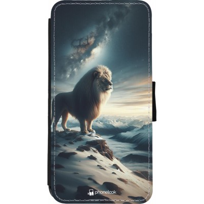 Coque iPhone XR - Wallet noir Le lion blanc