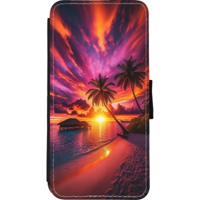 Coque iPhone XR - Wallet noir Maldives Dusk Bliss