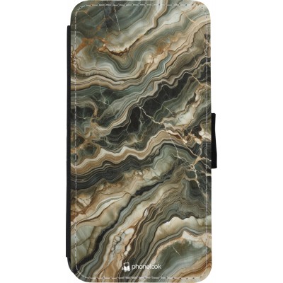 Coque iPhone XR - Wallet noir Marbre Olive