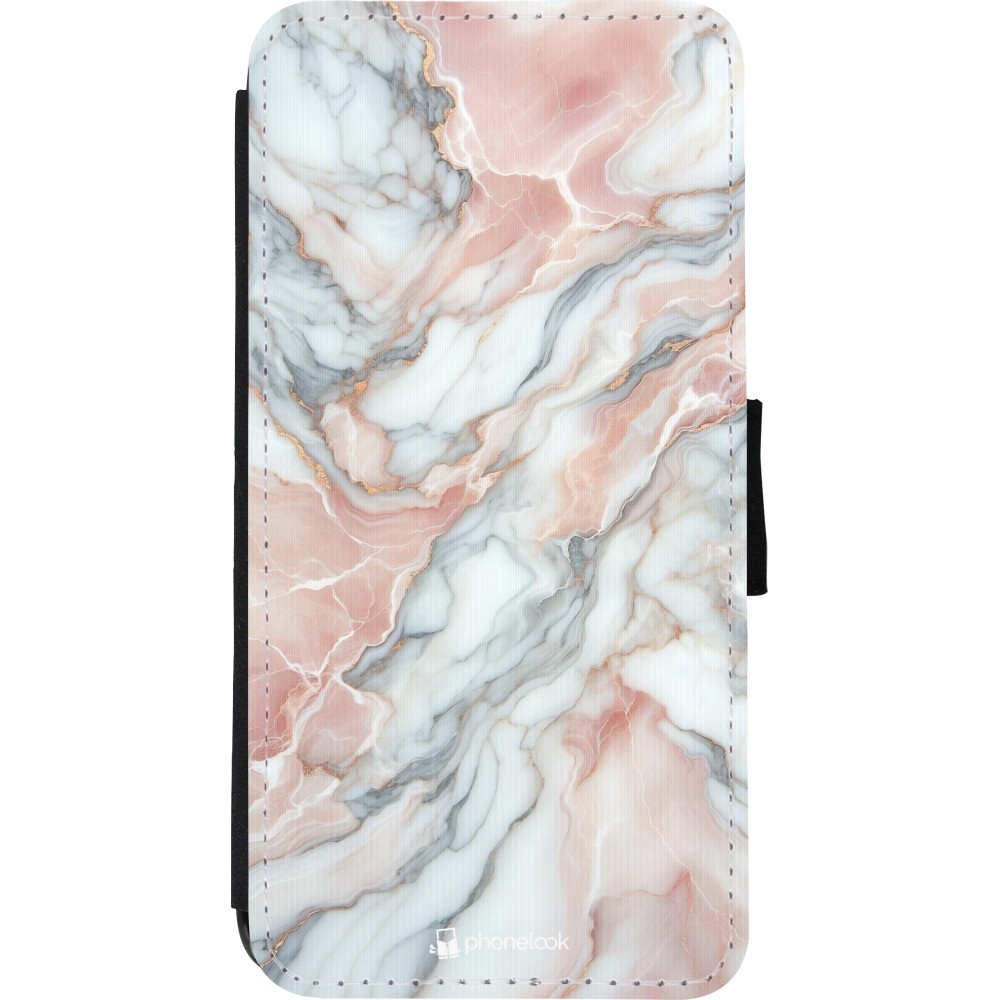 Coque iPhone XR - Wallet noir Marbre Rose Lumineux