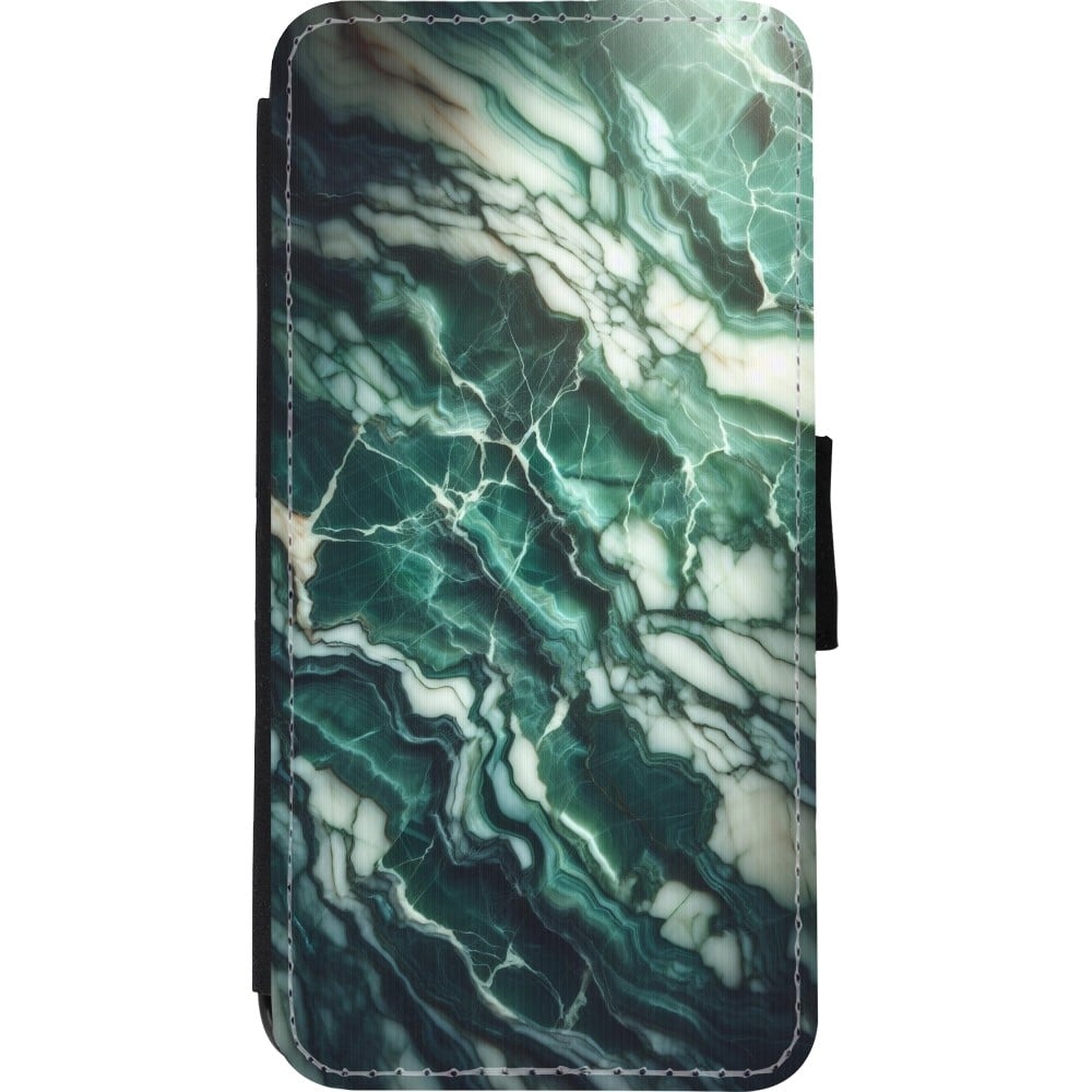 Coque iPhone XR - Wallet noir Marbre vert majestueux